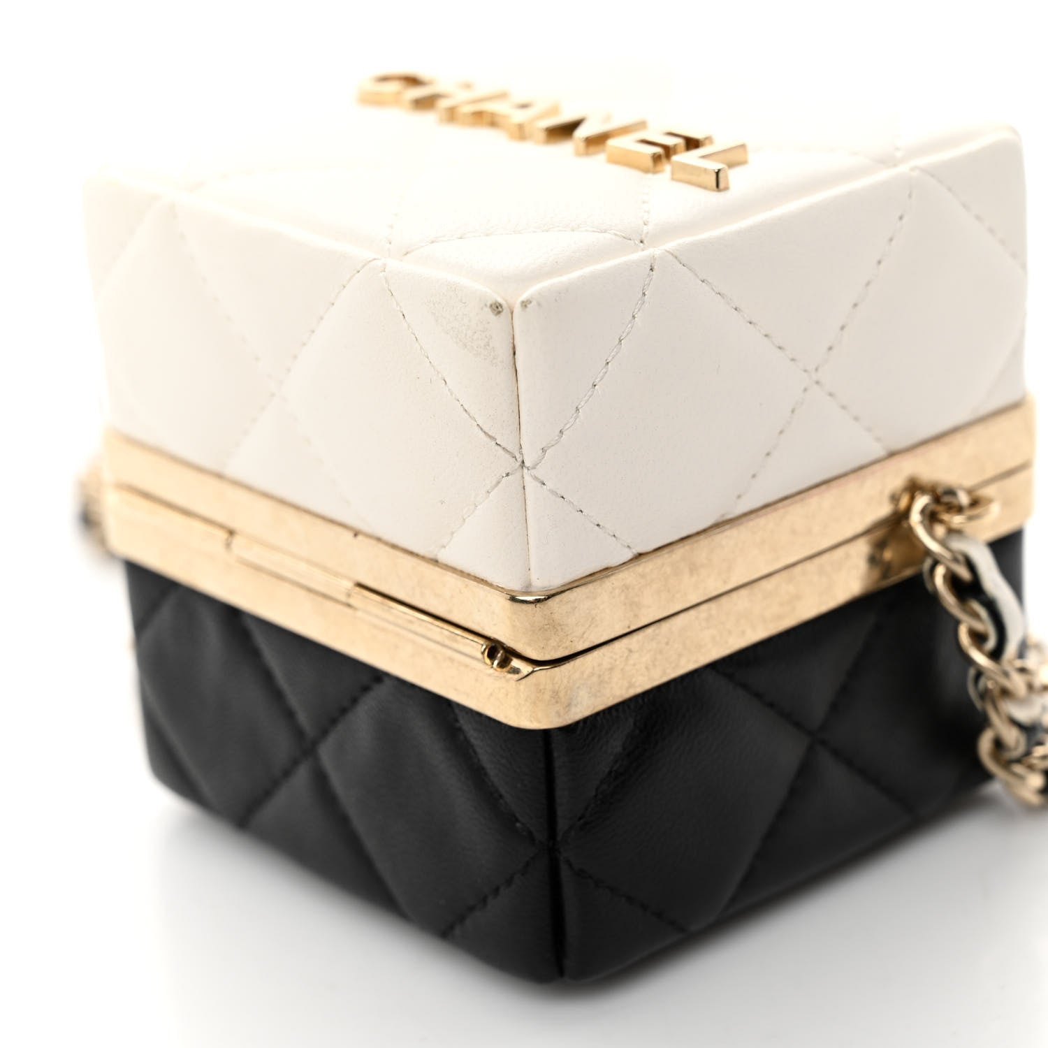Chanel Lambskin Quilted Clutch With Chain Black White 10 of 10