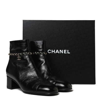 Chanel Crumpled Calfskin Cap Toe Chain Short Boots 39 Black 11 of 11