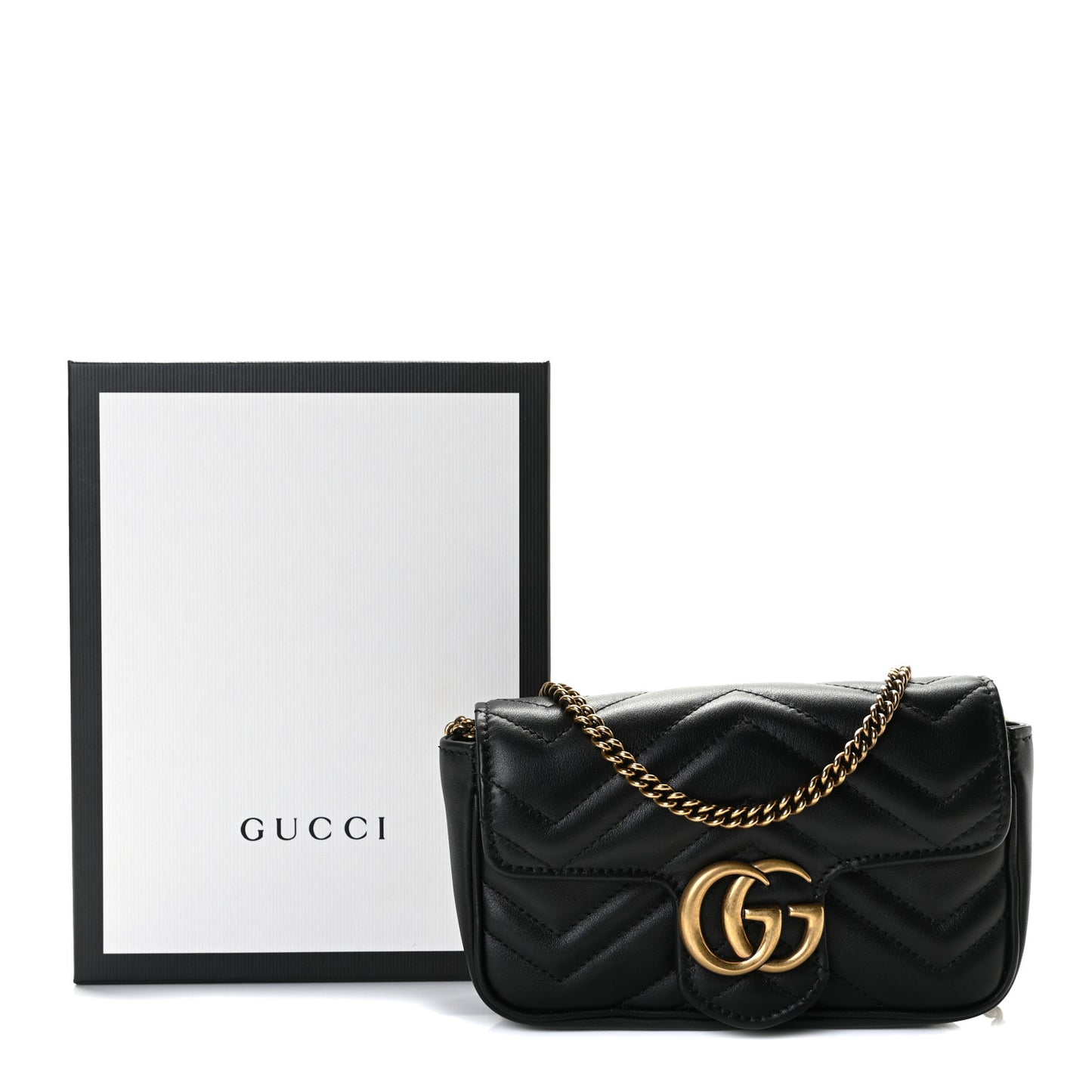 Calfskin Matelasse Super Mini GG Marmont Shoulder Bag Black