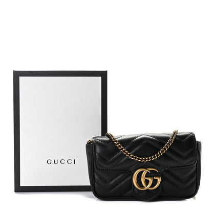 Gucci Calfskin Matelasse Super Mini GG Marmont Shoulder Bag Black 9 of 9