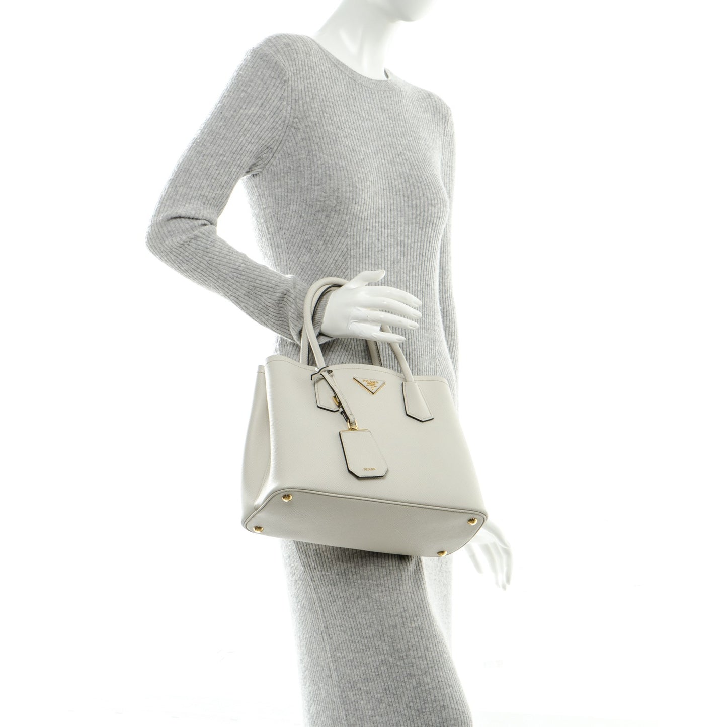 Saffiano Cuir Small Double Bag Talco Nero Black