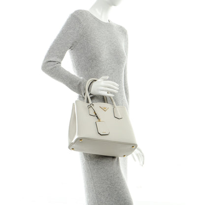 Prada Saffiano Cuir Small Double Bag Talco Nero Black 3 of 9