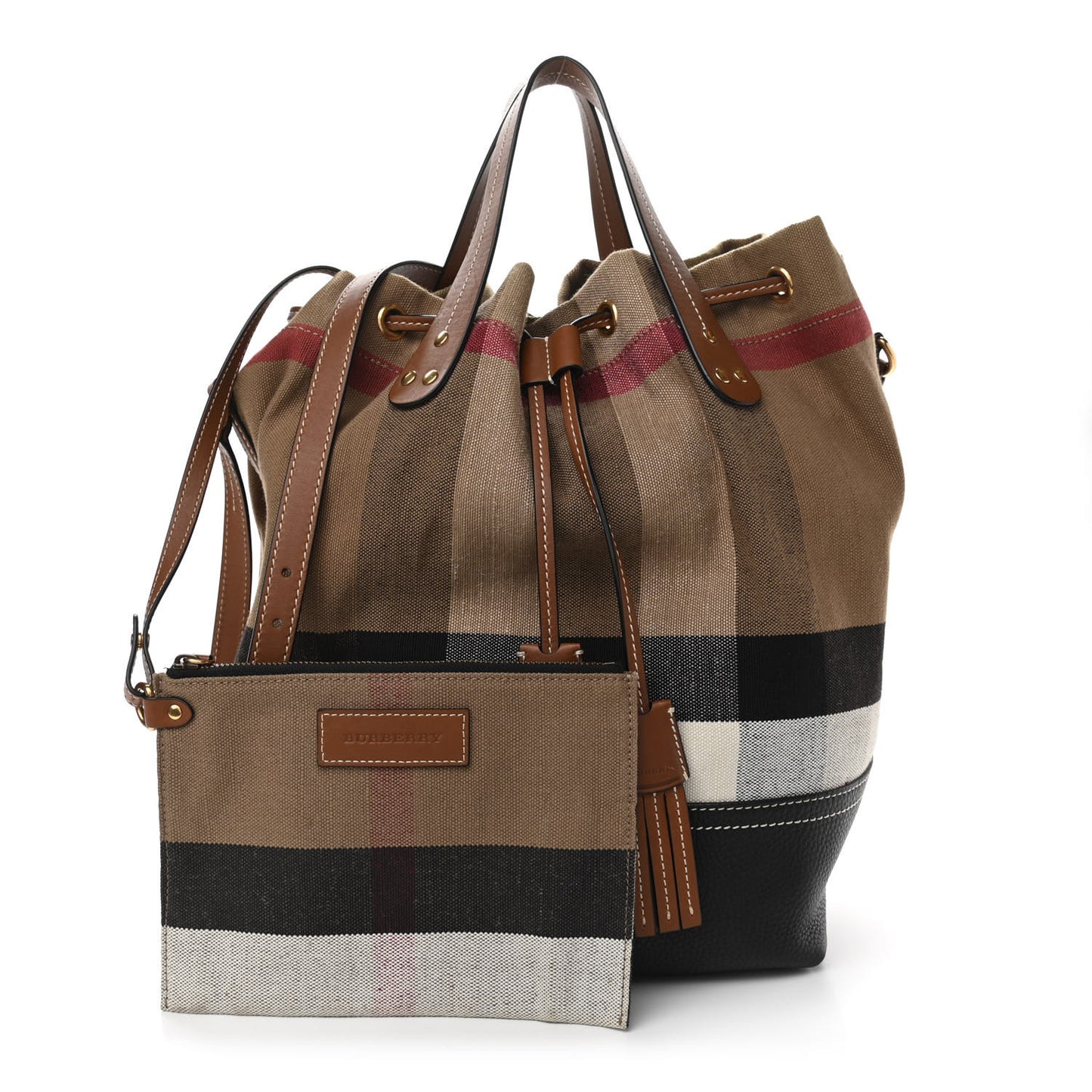 Grainy Calfskin House Check Canvas Medium Heston Crossbody Tan