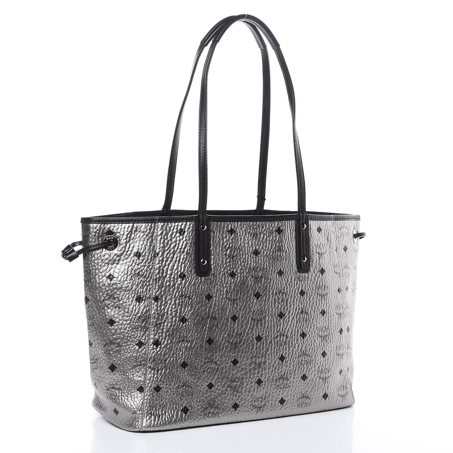Metallic Visetos Medium Reversible Shopper Tote Silver Black