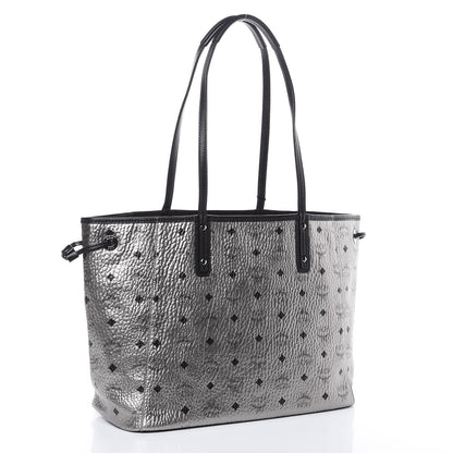 MCM Metallic Visetos Medium Reversible Shopper Tote Silver Black 4 of 12