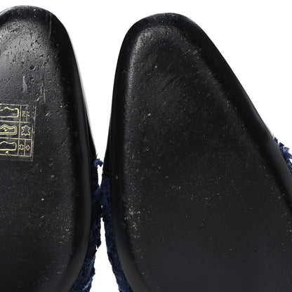 Chanel Tweed Patent Calfskin Cap Toe CC Slingback Flats 41 Navy Black 9 of 9