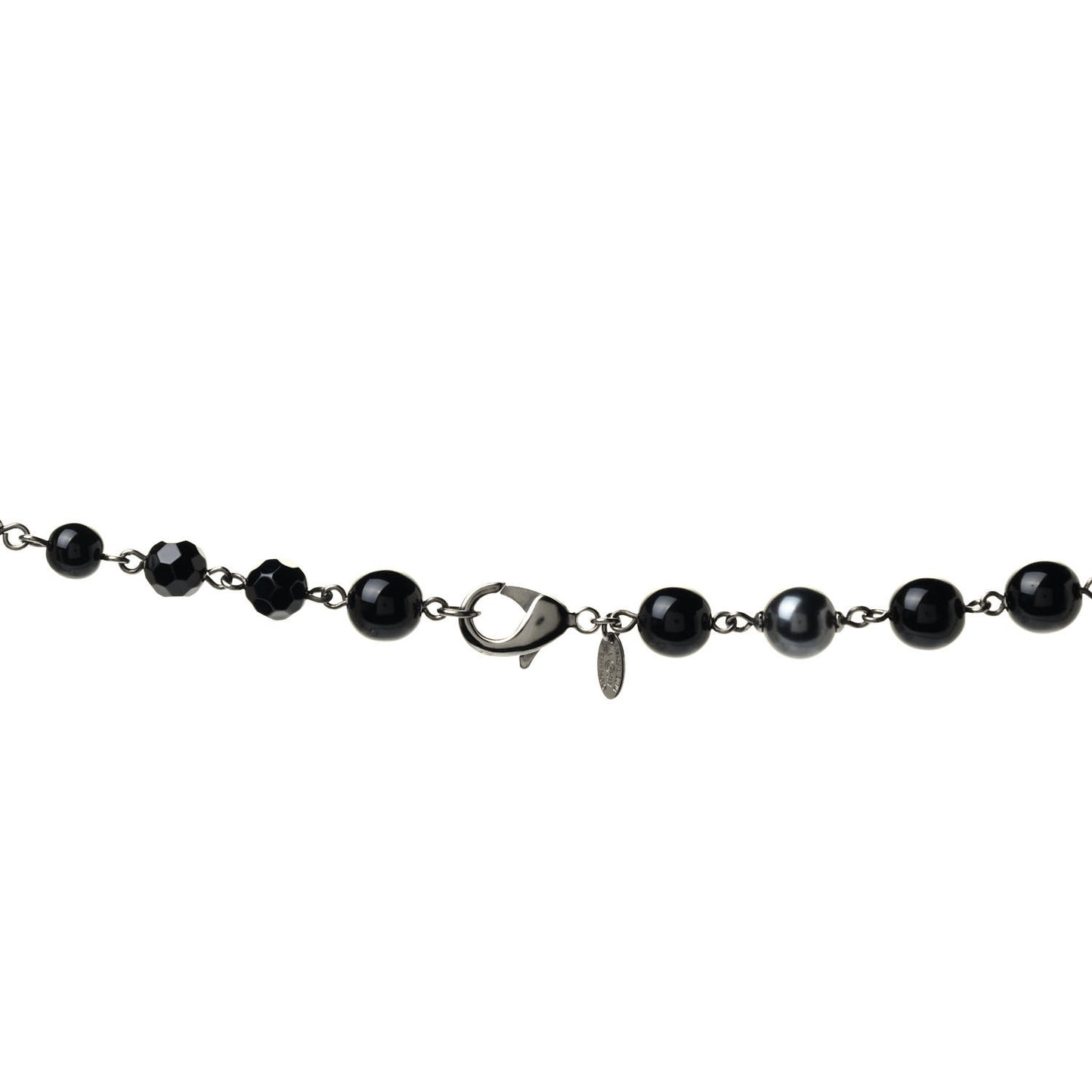 Pearl Beaded CC Long Necklace Black Ruthenium