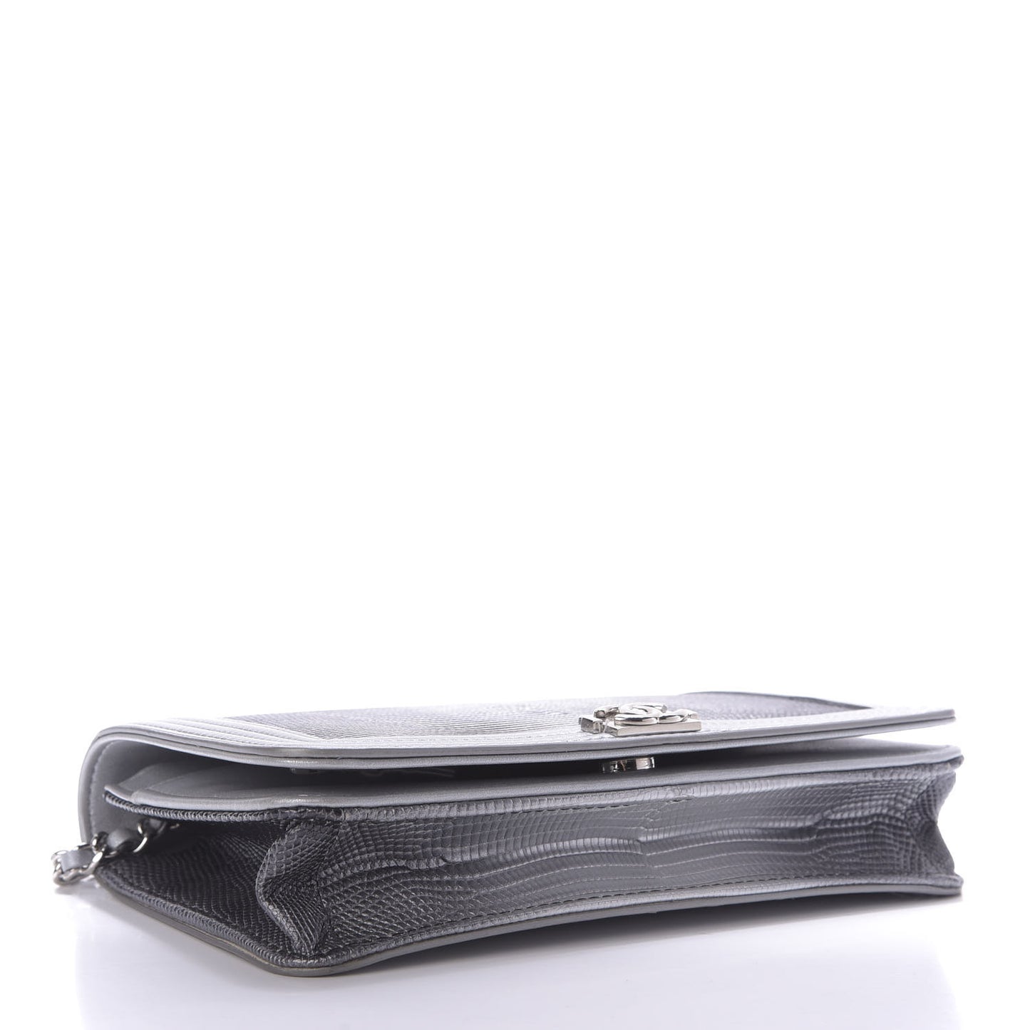 Lizard Calfskin Boy Wallet on Chain WOC Black Silver
