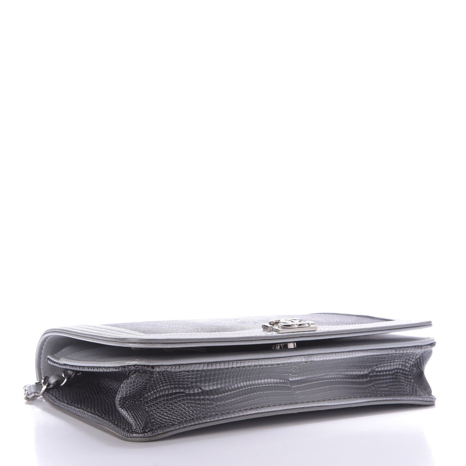 Chanel Lizard Calfskin Boy Wallet on Chain WOC Black Silver 4 of 12