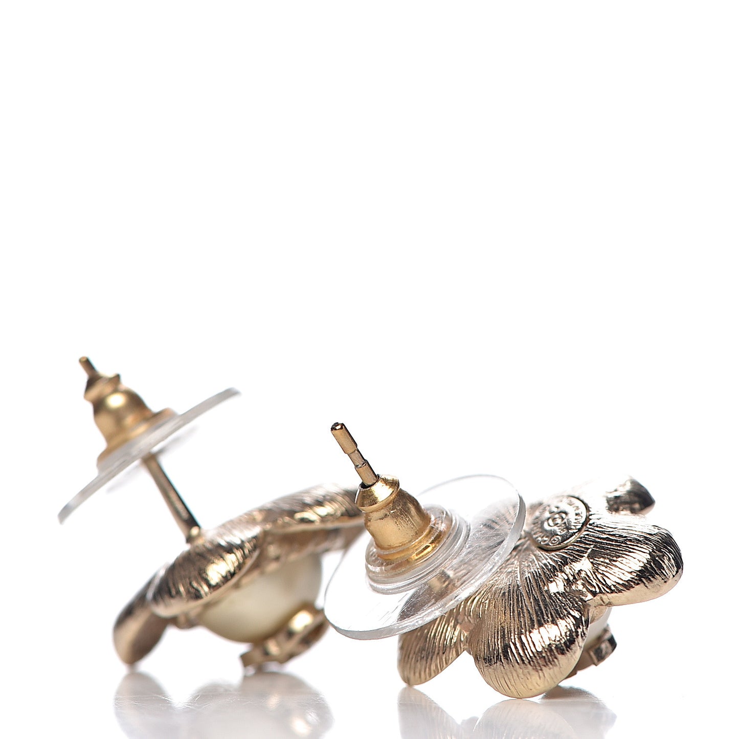 Pearl CC Flower Earrings Gold