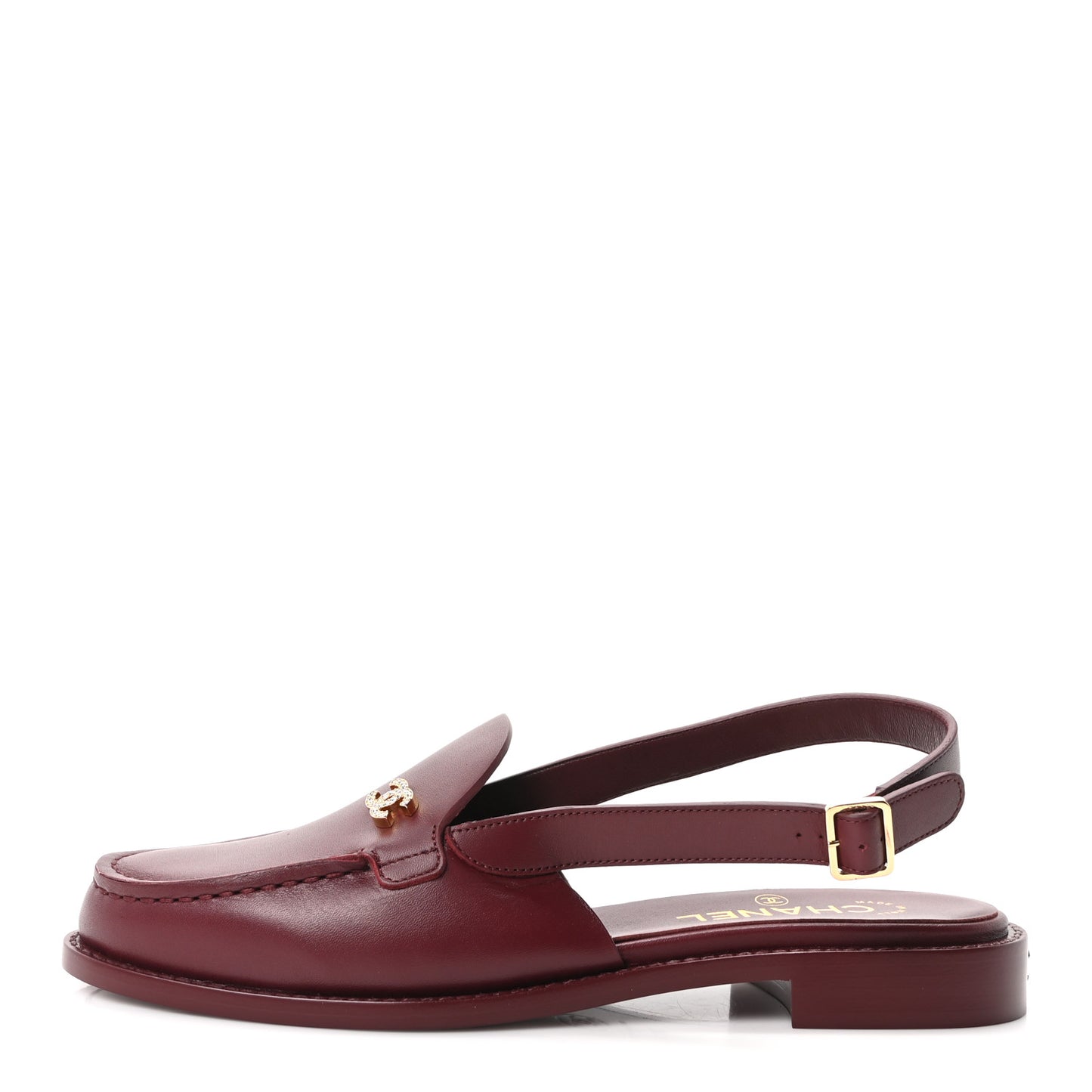 Calfskin Crystal Slingback Loafers 38.5 Dark Burgundy