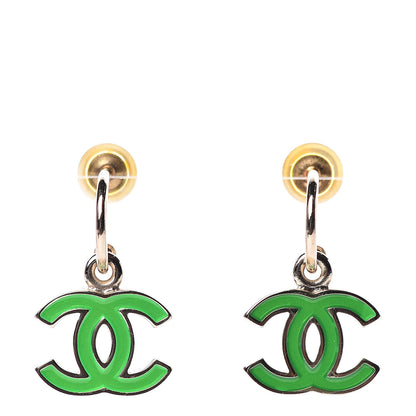Chanel Enamel CC Dangle Earrings Green Gold 1 of 3