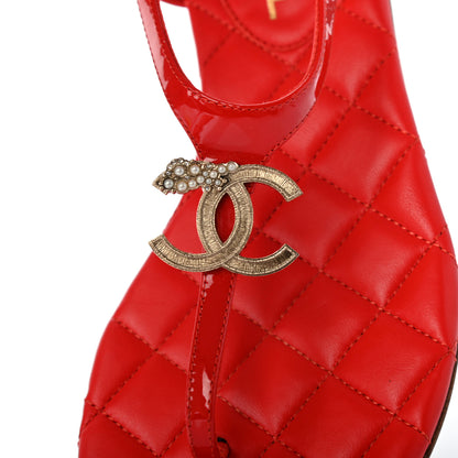 Chanel Patent CC Logo Thong Sandals 37.5 Red 5 of 8