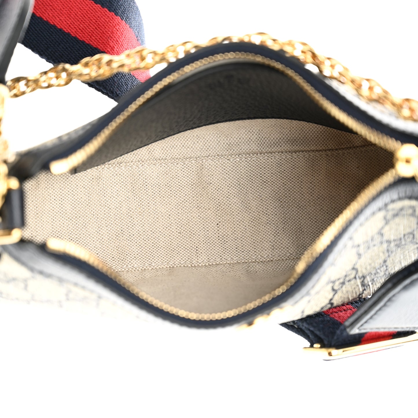GG Supreme Monogram Textured Dollar Calfskin Web Small Ophidia GG Handbag Beige Blue