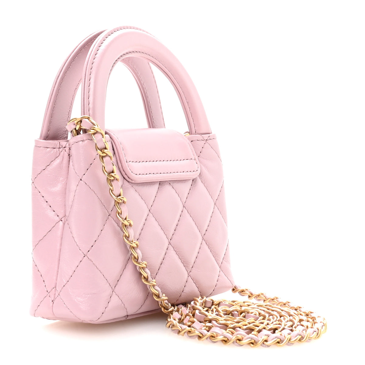 Chanel Shiny Aged Calfskin Quilted Mini Nano Kelly Shopper Pink 3 of 11