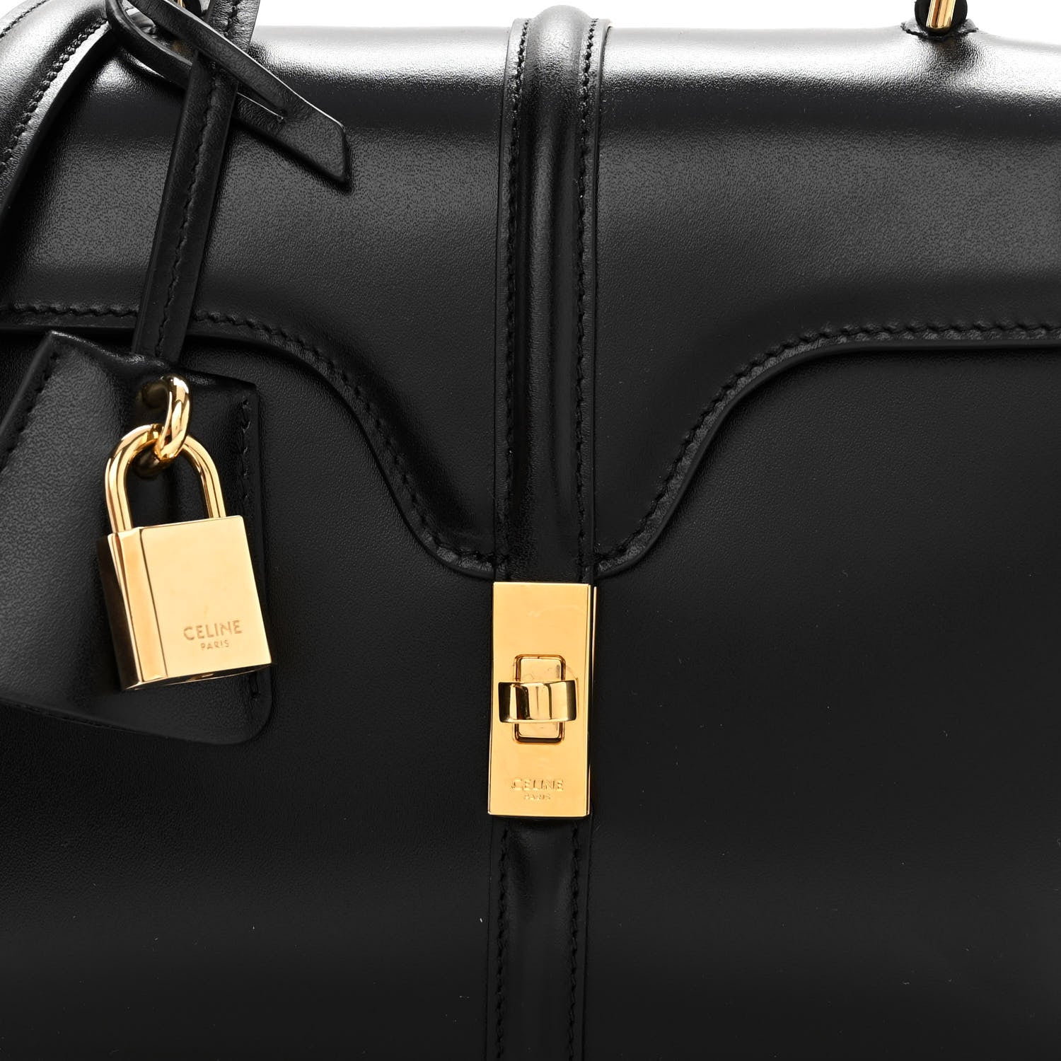 Celine Satinated Calfskin Mini 16 Top Handle Bag Black 7 of 9
