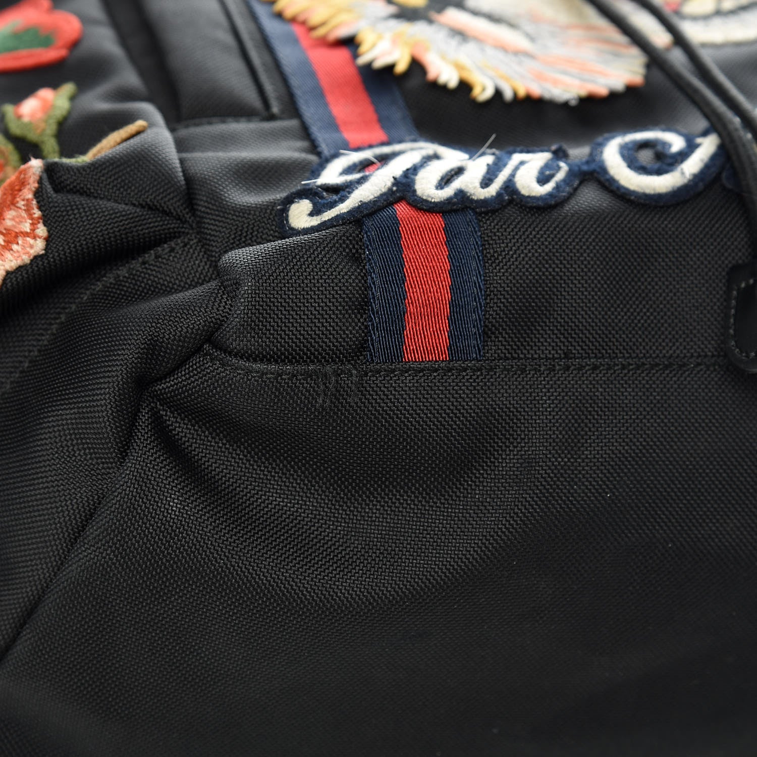 Gucci Techno Canvas Web L'Aveugle Par Amour Embroidered Double Buckle Backpack Black 13 of 14