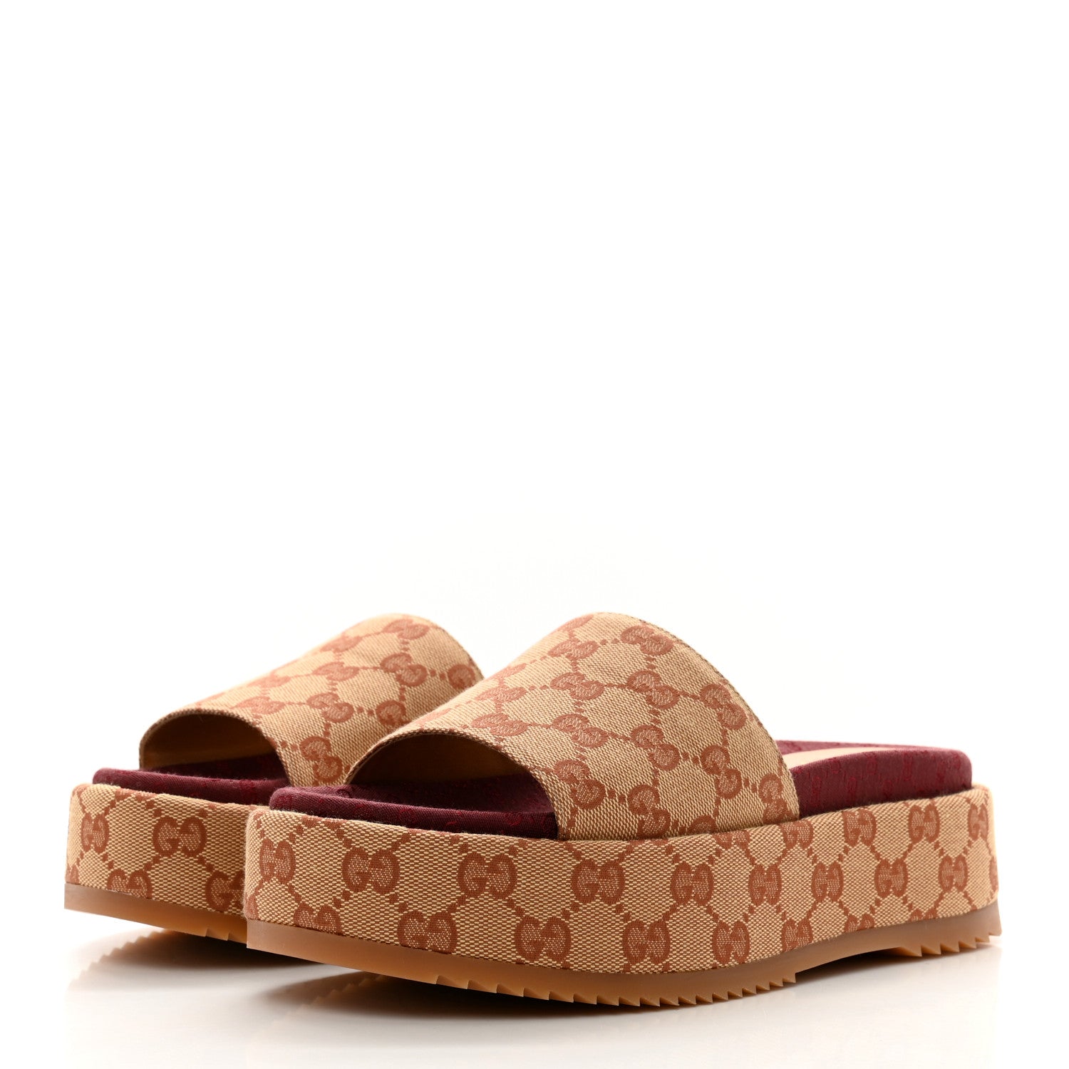 Gucci Canvas GG Monogram Angelina Platform Slide Sandals 37 Beige Ruggine 3 of 8