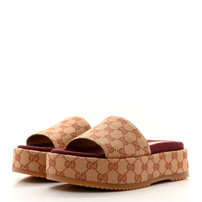 Gucci Canvas GG Monogram Angelina Platform Slide Sandals 37 Beige Ruggine 3 of 8
