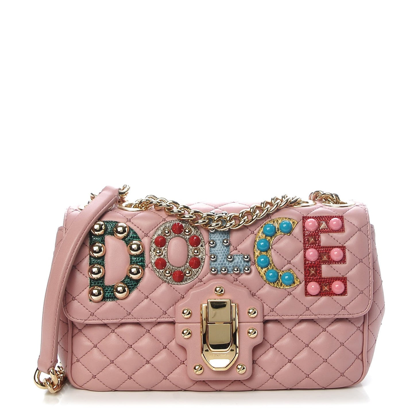 Lambskin Watersnake Embellished Lucia Shoulder Bag Rosa