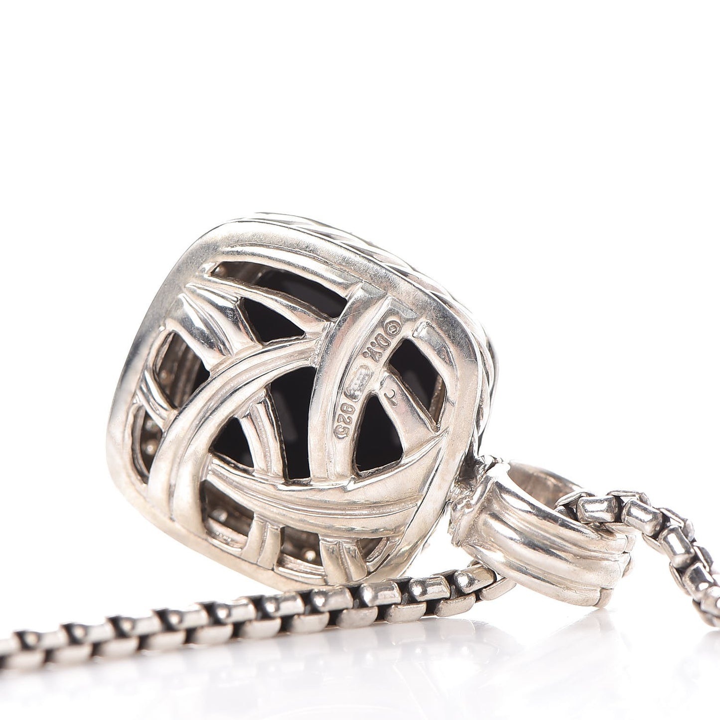 Sterling Silver Diamond Black Onyx 14mm Albion Pendant Necklace