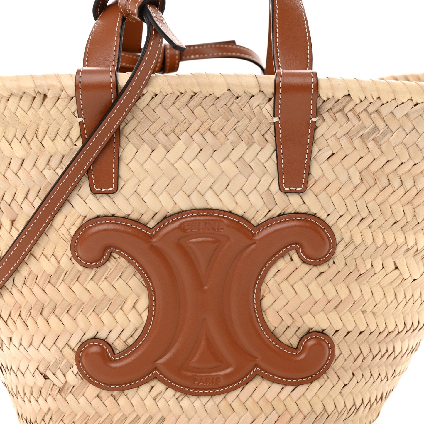 Raffia Calfskin Triomphe Teen Panier Tan