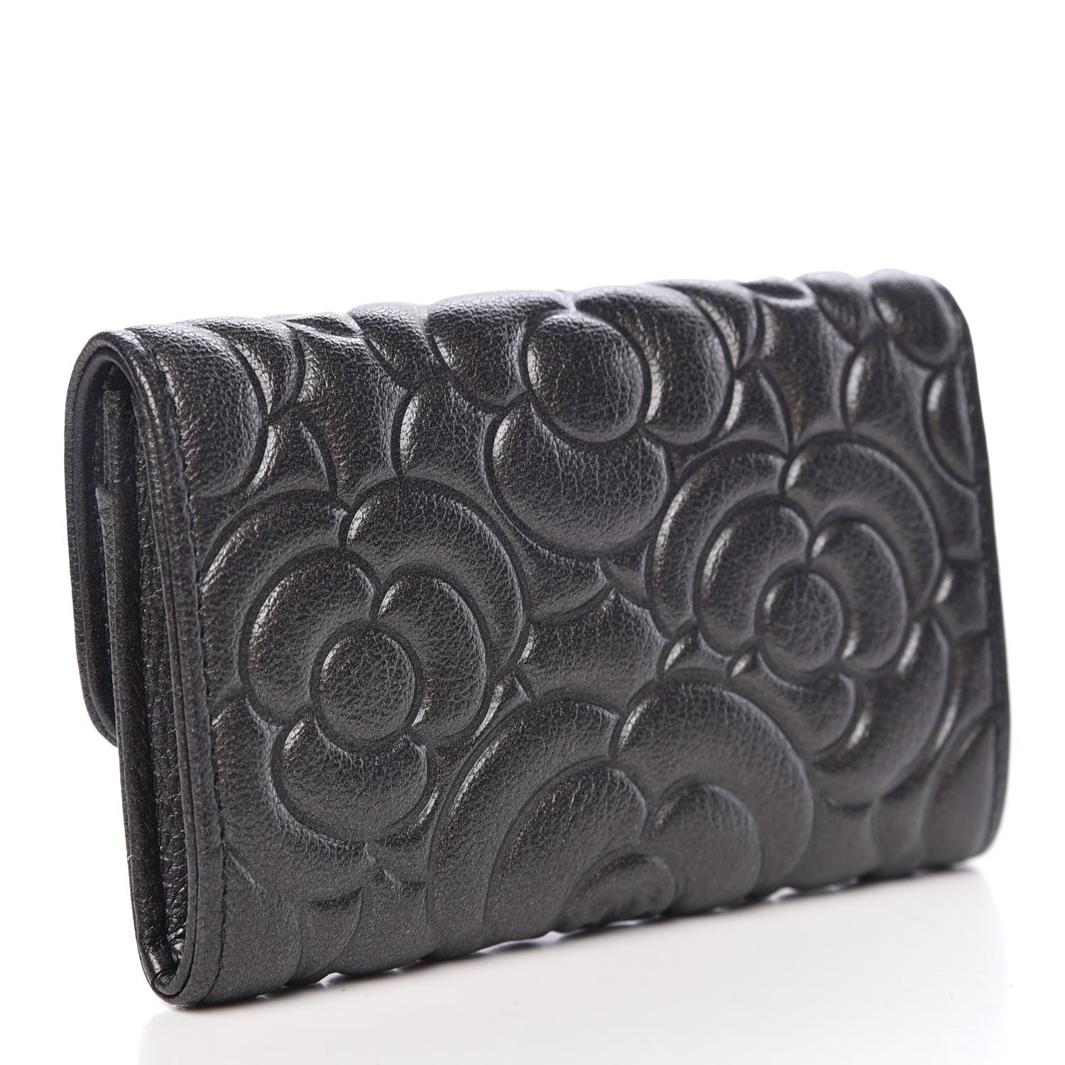 Chanel Goatskin Camellia Embossed Card Holder Wallet Grey 3 of 9