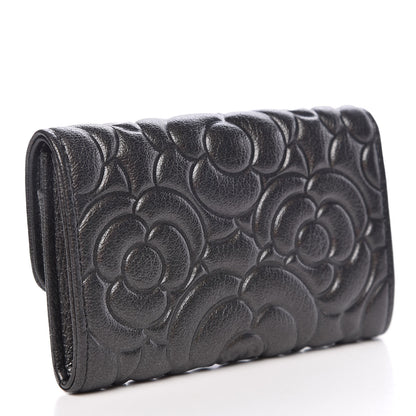 Chanel Goatskin Camellia Embossed Card Holder Wallet Grey 3 of 9