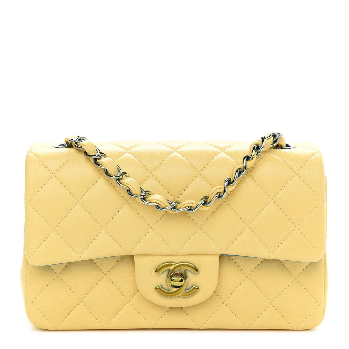 Lambskin Quilted Mini Rectangular Flap Yellow Blue