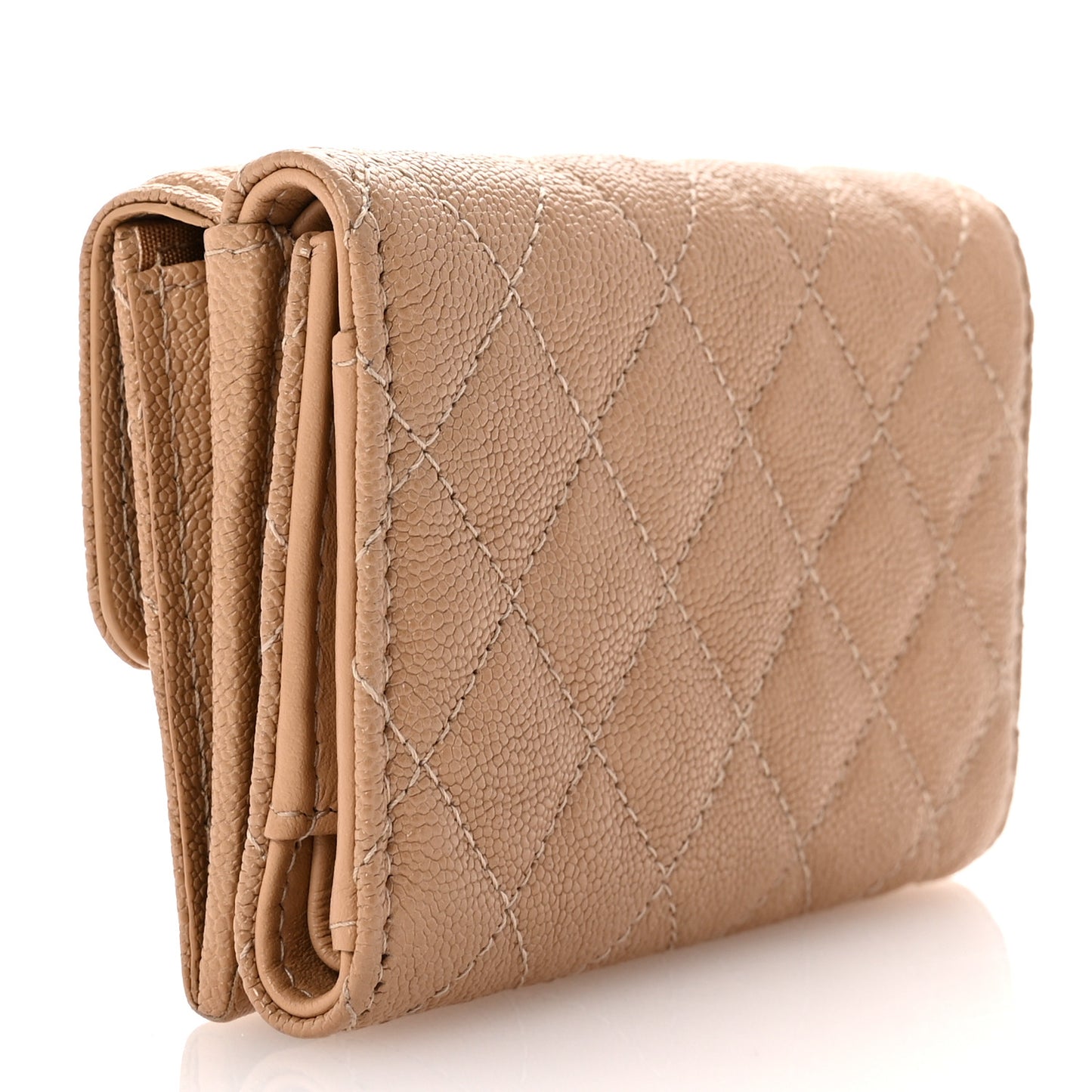Caviar Quilted Small Boy Flap Wallet Beige