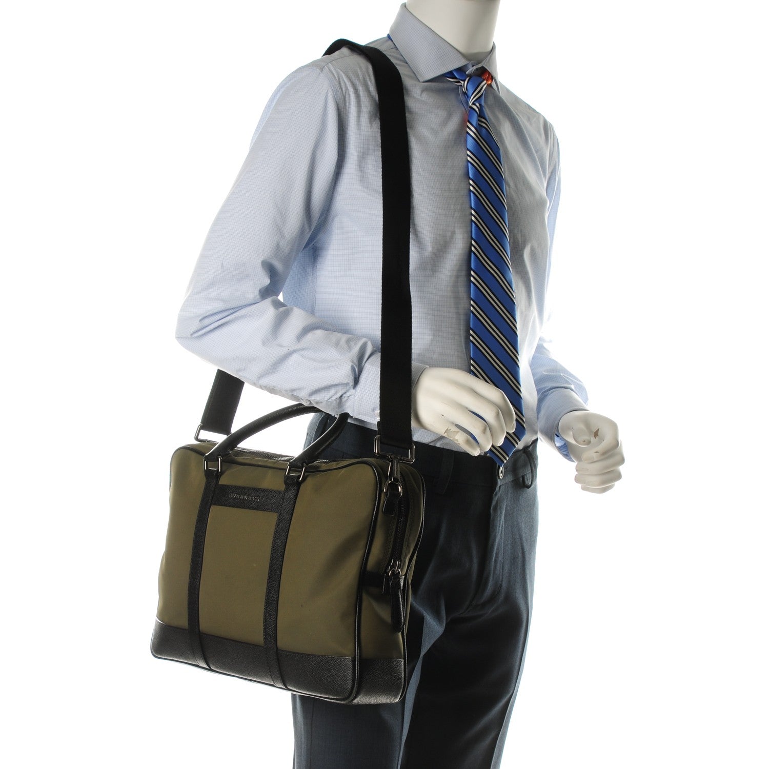 Burberry Calfskin Nylon-Canvas Briefcase Green 2 of 14