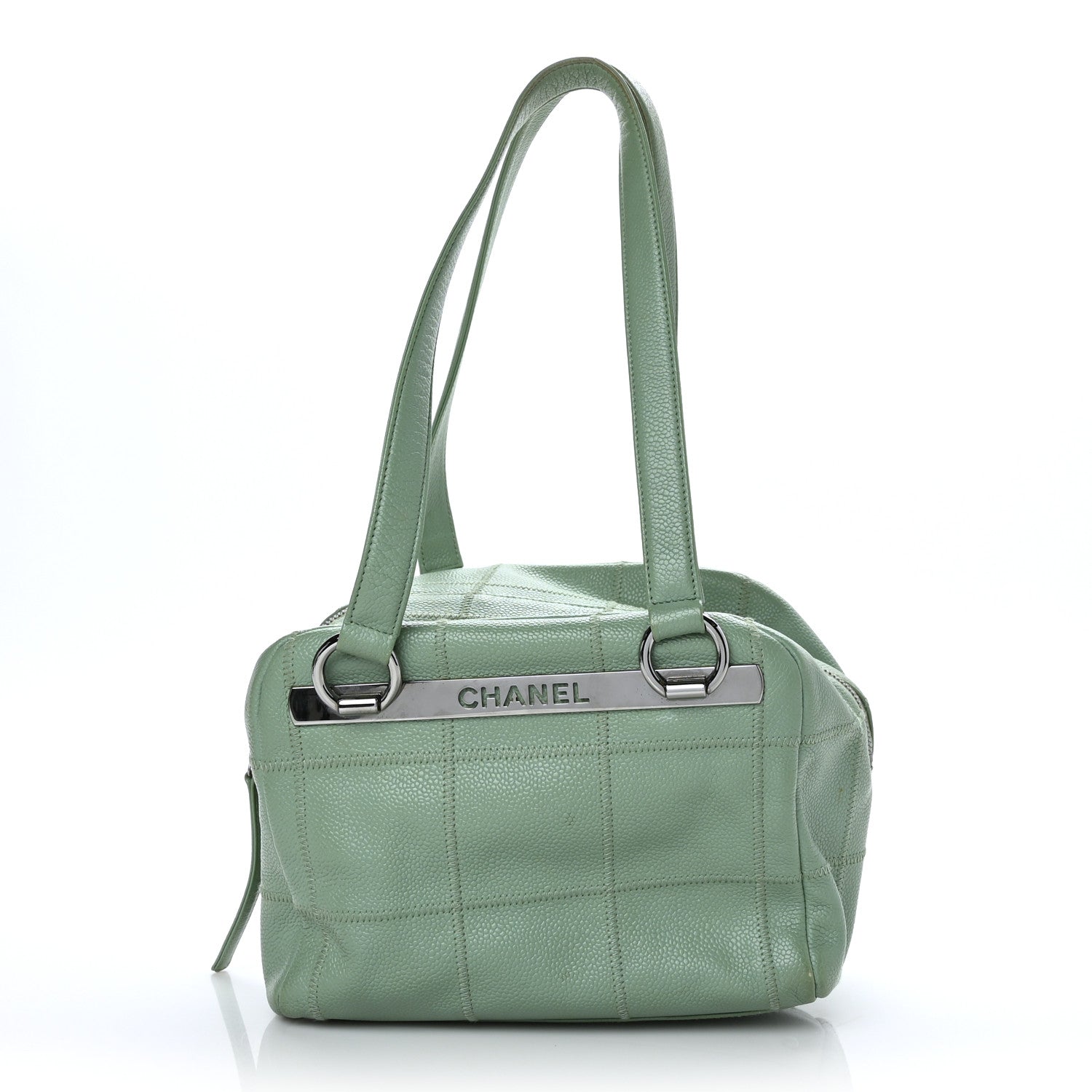 Chanel Caviar Square Stitched Bowler Light Green 1 of 13