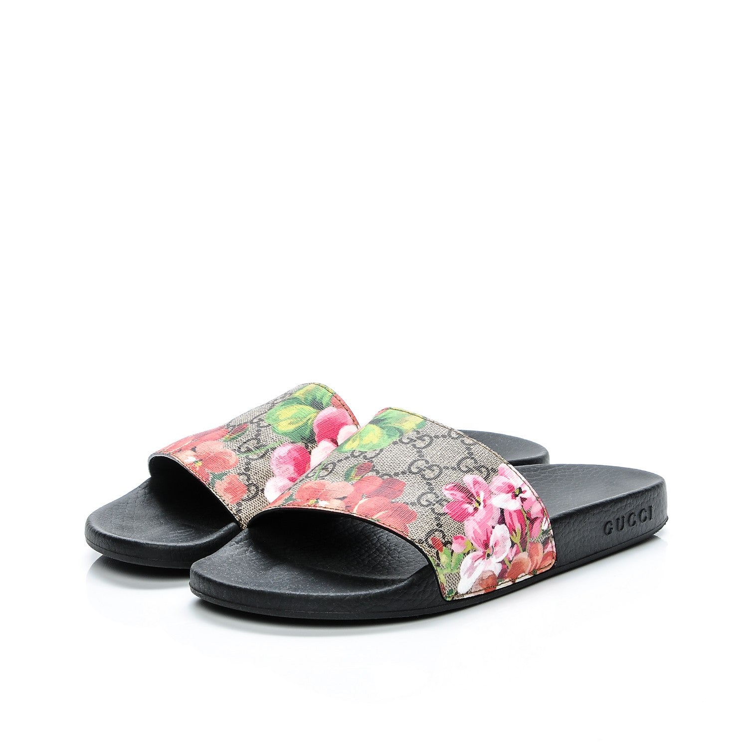 Gucci GG Supreme Monogram Blooms Slide Sandals 38 Beige Multicolor 2 of 6