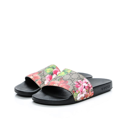 Gucci GG Supreme Monogram Blooms Slide Sandals 38 Beige Multicolor 2 of 6