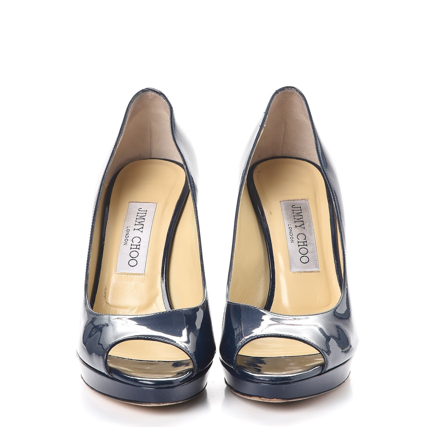 Jimmy Choo Patent Luna Platform Peep Toe Pumps 38 Navy 2 of 18