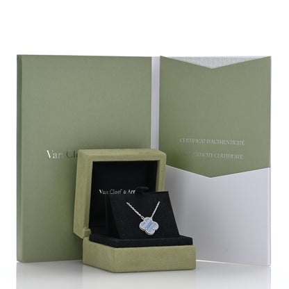 Van Cleef & Arpels 18K White Gold Chalcedony Vintage Alhambra Pendant Necklace 5 of 5