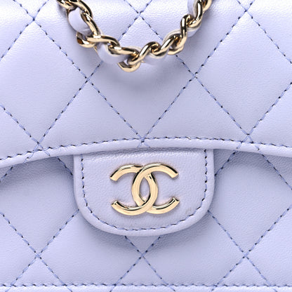Chanel Lambskin Quilted Top Handle Flap Coin Purse With Chain Light Purple 9 of 12