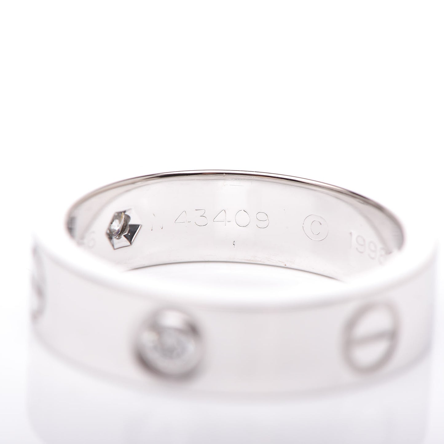 18K White Gold 3 Diamond 5.5mm LOVE Ring 56 7.75