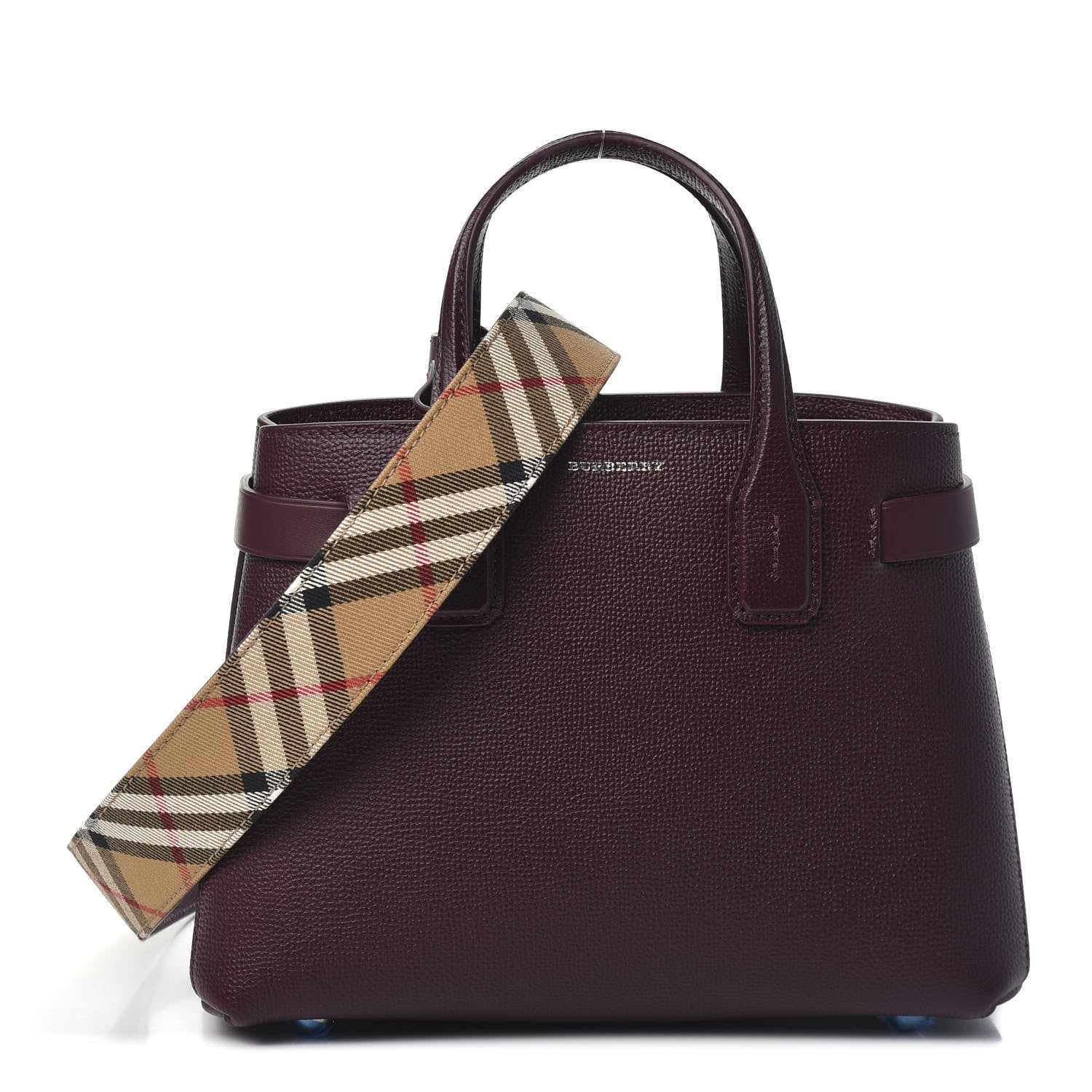 Burberry Grainy Calfskin House Check Small Banner Tote Mahogany Red 1 of 9