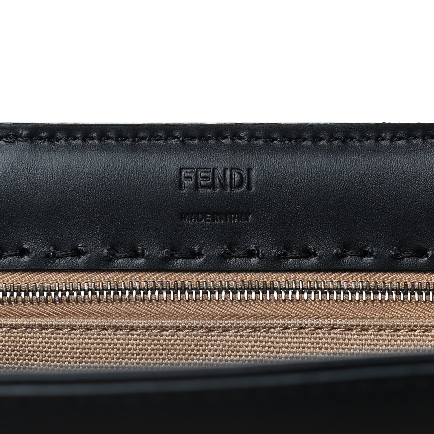 Fendi Canvas Vitello King Logo Embroidered East West Shopper Tote Sand Black 9 of 17