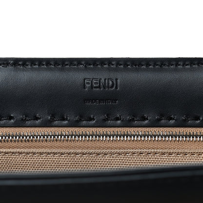 Fendi Canvas Vitello King Logo Embroidered East West Shopper Tote Sand Black 9 of 17