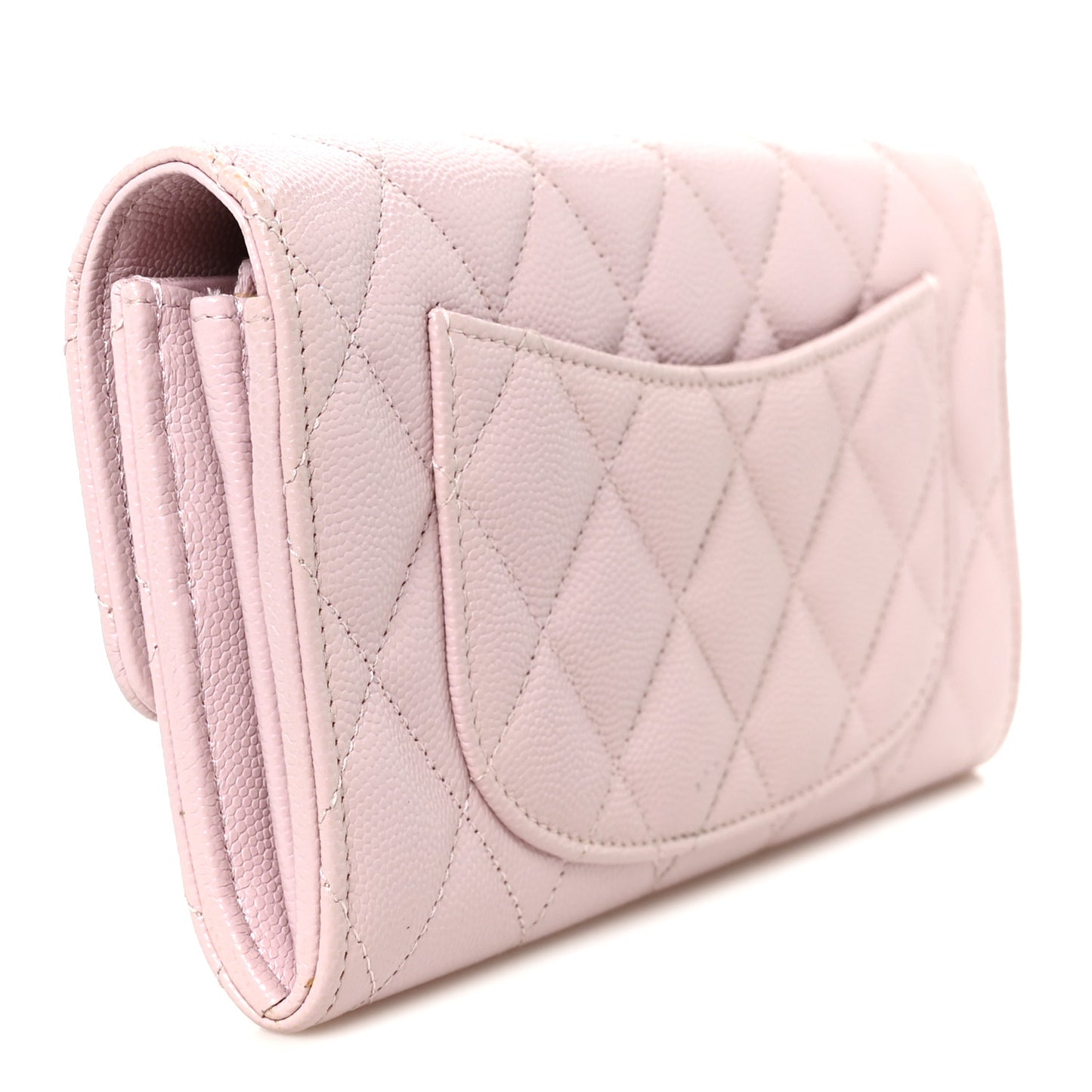 Caviar Quilted Large Gusset Flap Wallet Light Pink