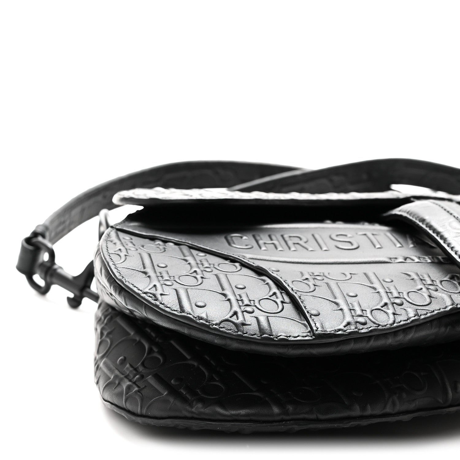Christian Dior Calfskin Embossed Oblique Saddle Bag With Strap Black 9 of 10