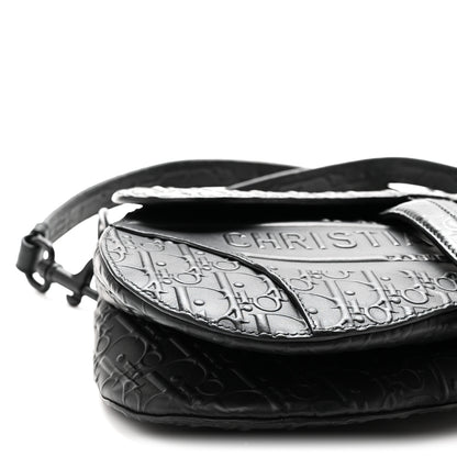 Christian Dior Calfskin Embossed Oblique Saddle Bag With Strap Black 9 of 10