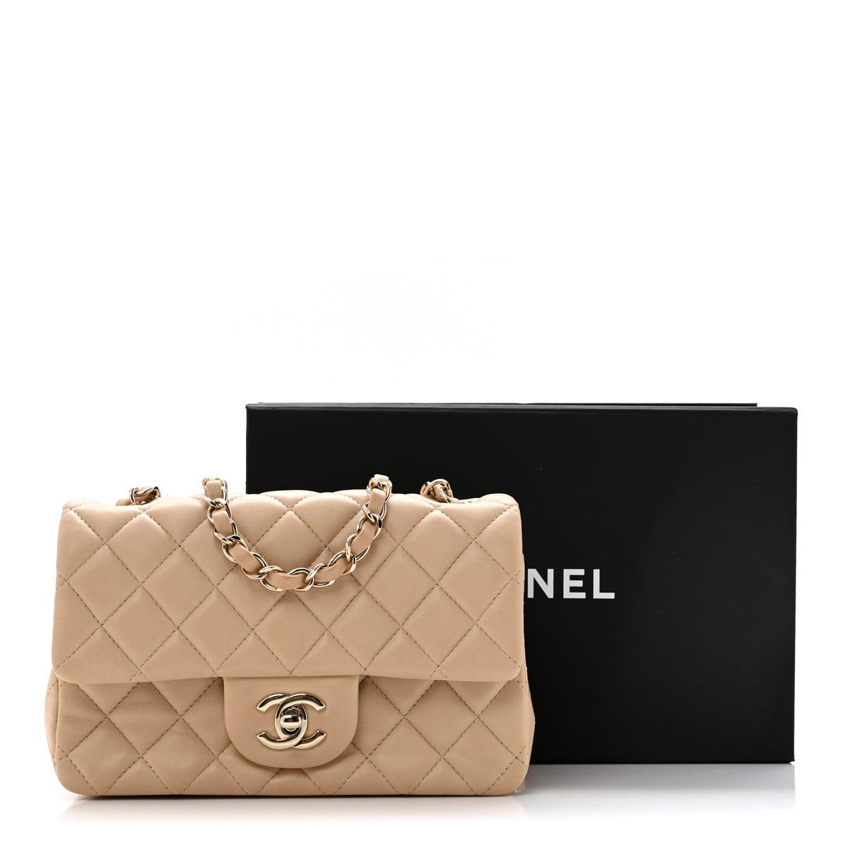 Chanel Lambskin Quilted Mini Rectangular Flap Beige 17 of 17