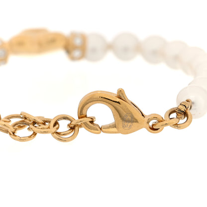 Chanel Pearl Crystal CC Heart Bracelet  Gold Pearly White 4 of 5