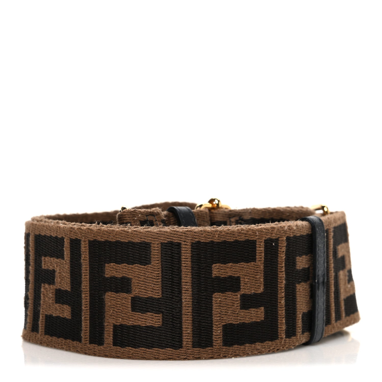 Fendi Ribbon Vitello Century FF 1974 Flat Studded Strap You Fango Marrone Ebano 2 of 5
