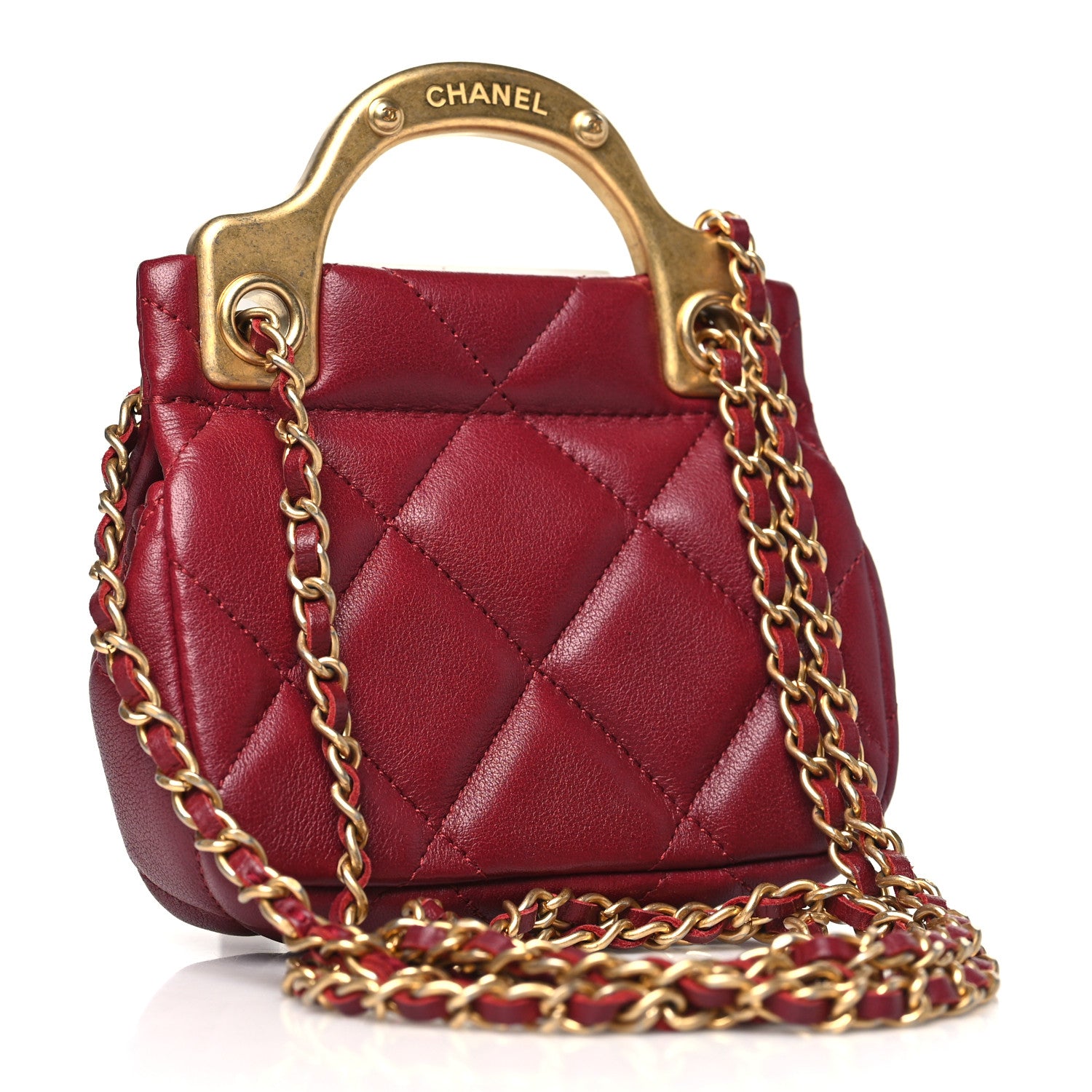 Chanel Calfskin Quilted Lady Handle Flap Card Holder With Chain Red 3 of 11