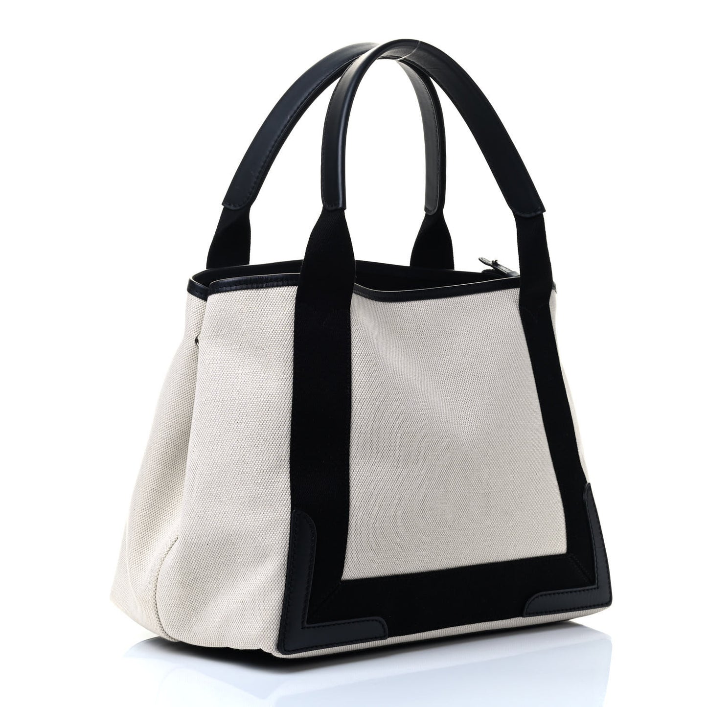 Cotton Canvas Satin Calfskin S Navy Cabas Natural Black