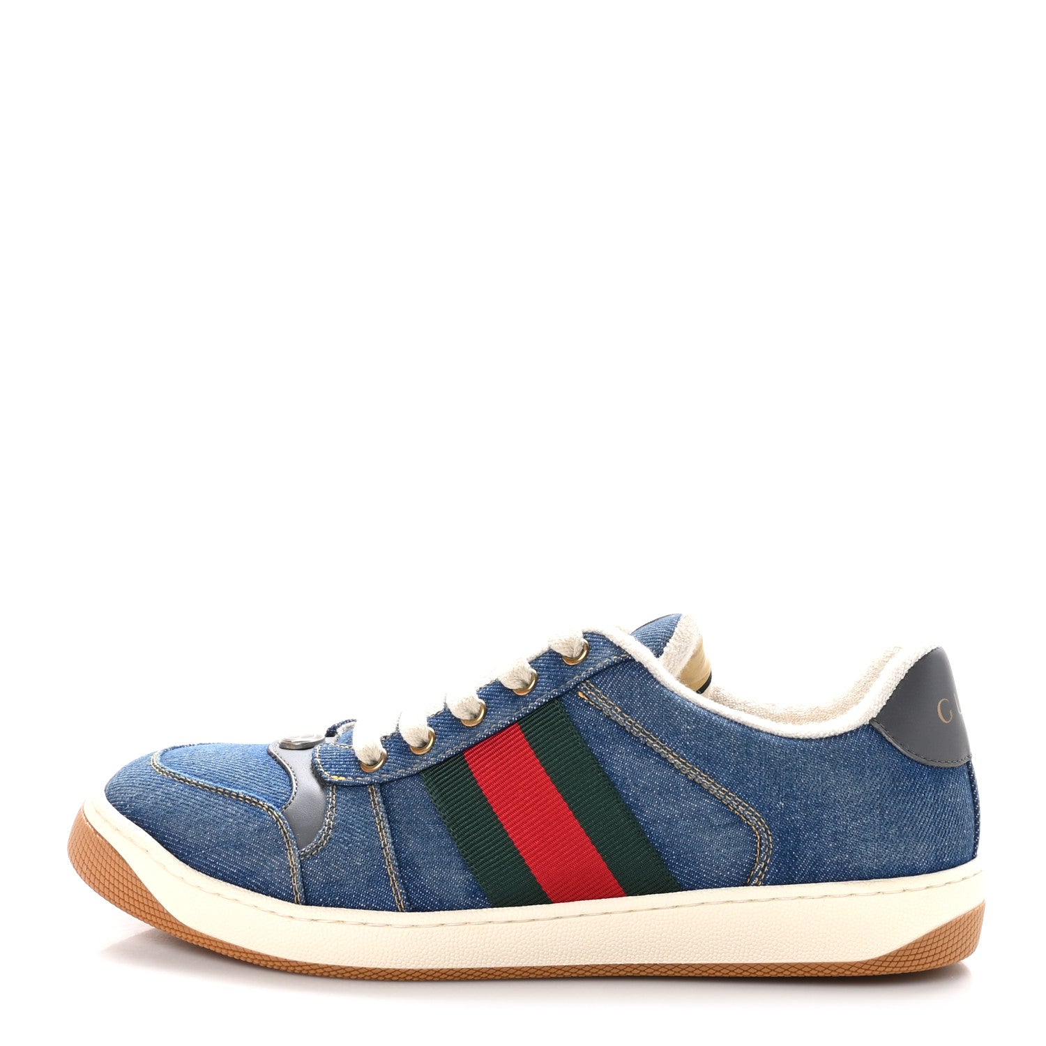 Gucci Denim GG Monogram Calfskin Web Mens Screener Sneakers 8 Blue 1 of 10